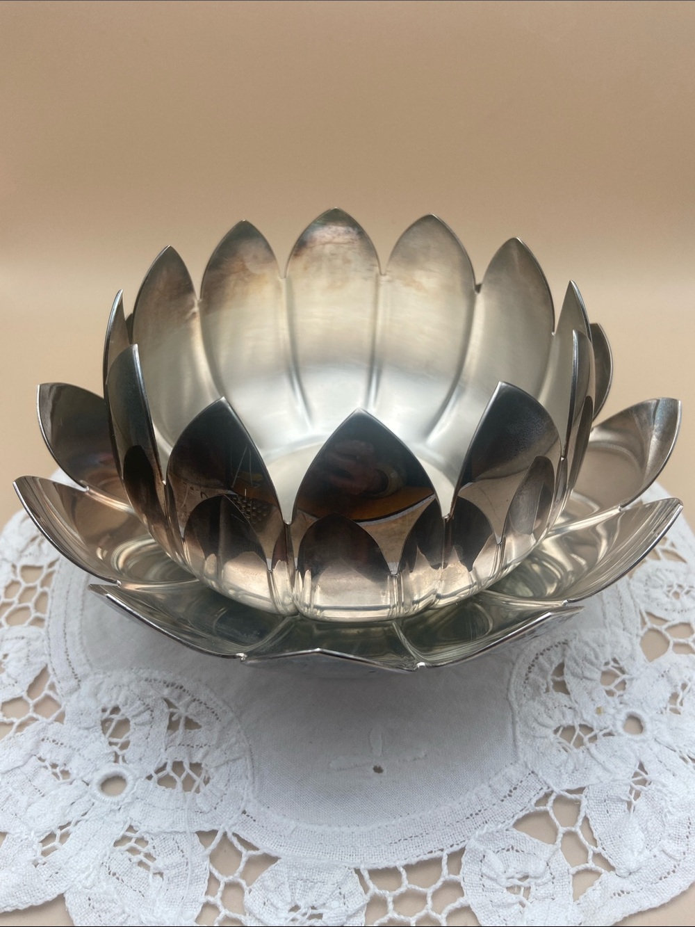 Vintage Reed & Barton Silver Plate 3 Piece Lotus Flower with Frog Bowl - Picture 12 of 13